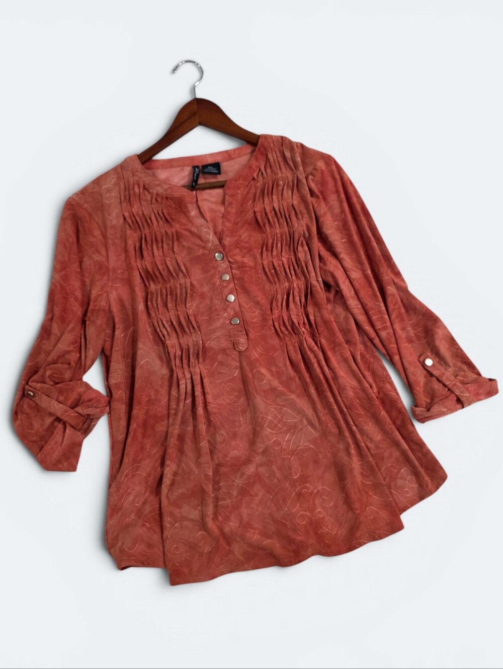New Directions Terracotta Pleated Popover Blouse Size PXL Petite